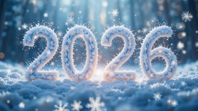 Visual Countdown to 2026 with Snowflakes and Sparkling Effects. 4k video