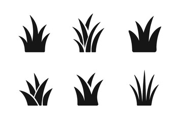Grass Logo Variations. Grass. Icon set. Set Logo of Grass: minimal grass field line art. harmonious logo variations of the same emblematic concept, each with