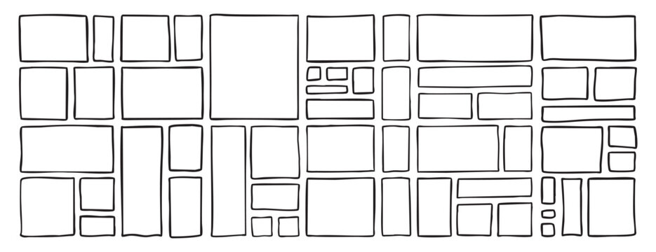 Hand drawn frame borders set. Scribble rectangle collection. Abstract box outlines for text and design