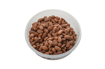Boiled red beans in plastic container isolated on white