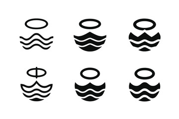 Baptism Emblem Variations. The significance of baptism in Christian faith. Icon set. Set Logo of baptism: symbolic water waves forming a halo. harmonious logo