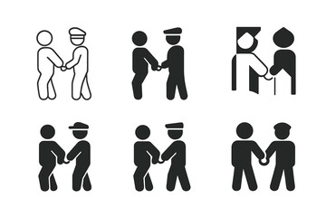 Arrest Scene Logos. Person Arrested on Suspicion of Crime. Icon set. Set Logo of Arrest Scene: police car and flashing lights. harmonious logo variations of