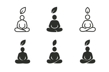 Mindfulness Logo Set. Learning mindfulness for stress relief. Icon set. Set Logo of Learning mindfulness for stress relief: Nature leaf. harmonious logo