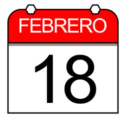 Spanish calendar graphic design with February 18 highlighted