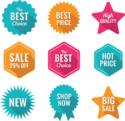 Collection of colorful shopping labels and discount badges designs