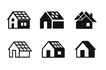 Fototapeta premium Solar Roofing Icons. Solar roofing systems. Icon set. Set Logo of solar roofing systems: installer hand with wrench over panel. harmonious logo variations of