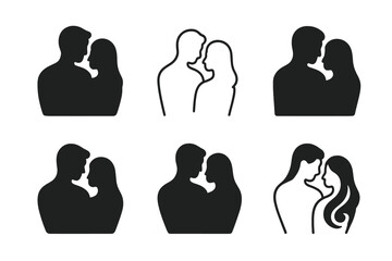 Relationship Emblem Icons. Anniversaries and milestone moments in relationships. Icon set. Set Logo of togetherness: couple silhouettes. harmonious logo