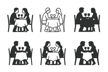 Romantic Logo Variations. Anniversaries and milestone moments in relationships. Icon set. Set Logo of romantic moment: champagne glasses clinking. harmonious