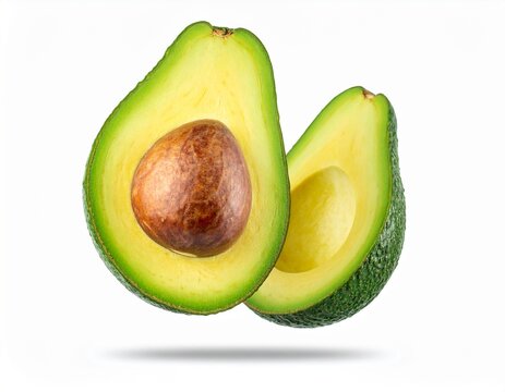 Avocado a mezz'aria. Mezza polpa di avocado perfettamente a fuoco.