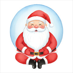 Santa Claus Yoga Lotus Pose Watercolor Vector, Isolated, White Background, Christmas Illustration
