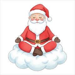 Santa Claus meditating on cloud vector isolated white background Christmas

