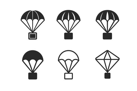 Parachute Logo Variations. Parachute. Icon set. Set Logo of Parachute: Parachute pack ready for jump. harmonious logo variations of the same emblematic