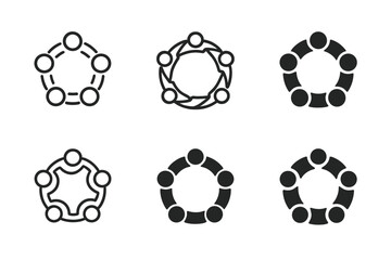 Obraz premium Community Unity Logos. Community unity. Icon set. Set Logo of Community Unity: interconnected hands forming a circle. harmonious logo variations of the same