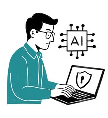 Hombre joven trabajando en ciberseguridad usando Inteligencia Artificial