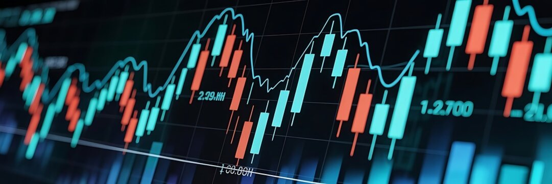 Forex colorful diagrams and stock market data with lines and dynamics. With lines charting the movement of the market. - Powered by Adobe