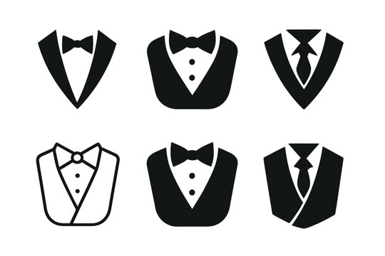 Suit Logo Variations. Wearing suit. Icon set. Set Logo of wearing suit: person silhouette straightening cuffs on blazer. harmonious logo variations of the same