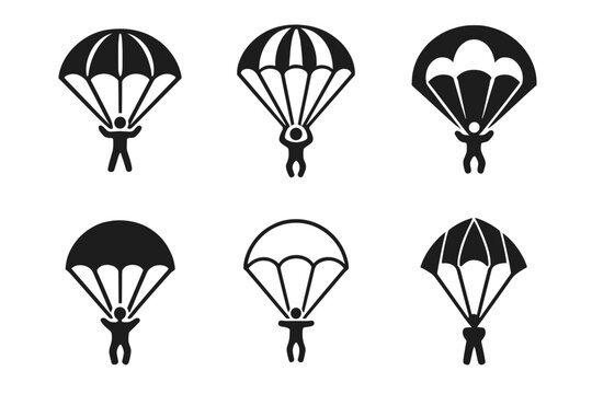 Parachute Logo Variations. Parachute. Icon set. Set Logo of Parachute: Parachute pack ready for jump. harmonious logo variations of the same emblematic