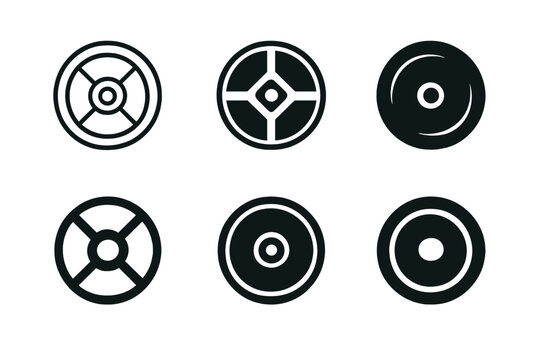 Muscle Building Icons. Muscle building. Icon set. Set Logo of Muscle building: Barbell plate. harmonious logo variations of the same emblematic concept, each