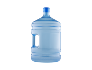 Isolated studio shot of a blue 5-gallon water jug. Ideal for themes of delivery services, hydration, packaging, and household supplies.