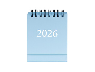 Desktop calendar for cover 2026 in blue colour. Mini planner for business and finance, spiral view...