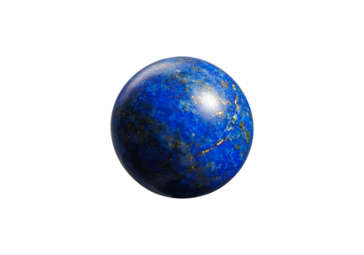 A polished Lapis Lazuli sphere on a white isolated background, featuring deep blue tones with golden pyrite flecks and a glossy finish. Ideal for decor, meditation, or mineral collections. - Powered by Adobe
