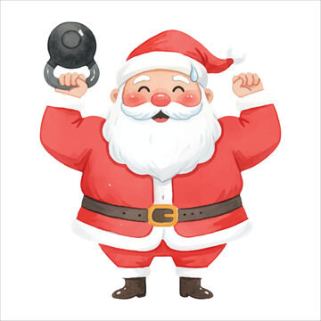 Santa Claus lifting kettlebell vector isolated white background Christmas
