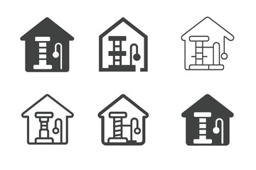 Fototapeta premium Pet-Friendly Logo Ideas. Pet-friendly home ideas. Icon set. Set Logo of pet-friendly home ideas: scratching post and toy setup. harmonious logo variations of