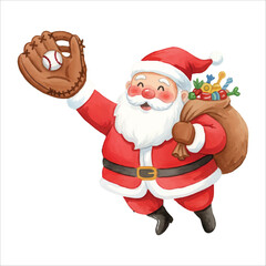 Santa Claus catching baseball vector isolated white background Christmas
