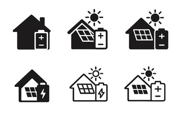 Solar Roofing Icons. Solar roofing systems. Icon set. Set Logo of solar roofing systems: installer hand with wrench over panel. harmonious logo variations of