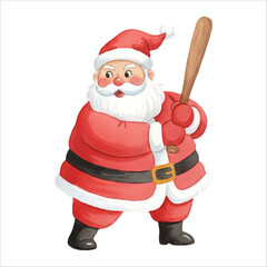 Santa Claus playing baseball vector isolated white background Christmas
