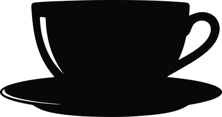 Illustration classic coffee cup and saucer simple black silhouette vector