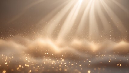 For product presentation, for cosmetic products, warm rays with radiance and shine, gentle beige smoke, beige clouds