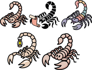 Stylish escorpio zodiac scorpions with lantern and fierce poses