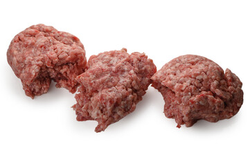 Three portions of meat mince on white background