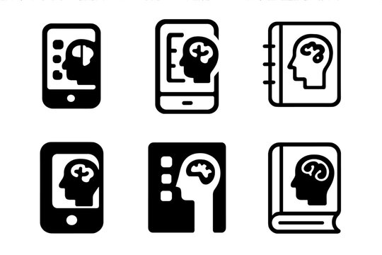 Planner Icon Variations. Using an app or paper planner to organize thoughts and appointments. Icon set. Set Logo of using an app or paper planner to organize