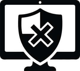 Illustration shield with cross icon on computer screen silhouette vector