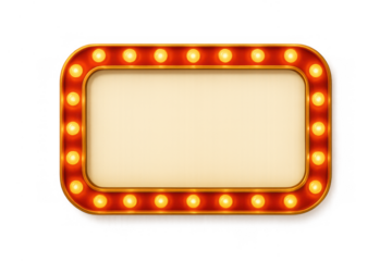 Retro shining marquee light board with glowing bulbs, blank empty frame design, vintage casino banner on transparent background