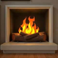 Cozy fireplace with crackling flames and logs creating a warm atmosphere