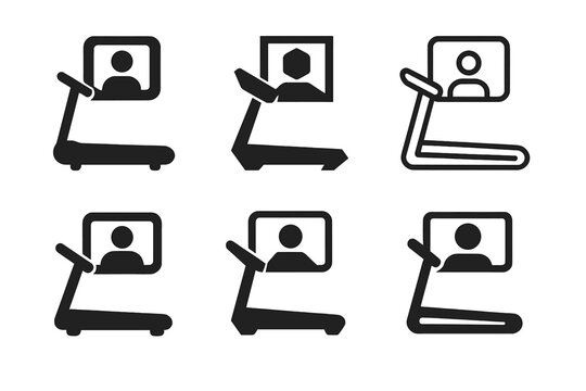 Fitness Logo Set. Personalized fitness equipment. Icon set. Set Logo of personalized fitness equipment: treadmill interface. harmonious logo variations of the