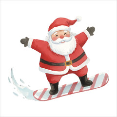 Santa Claus snowboarding jump vector isolated white background Christmas
