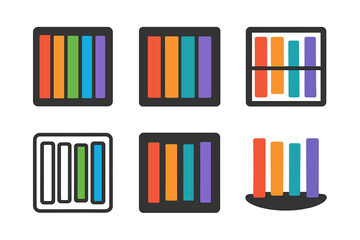 Fototapeta premium Colorful Pastel Logos. Chalk pastel art projects. Icon set. Set Logo of chalk pastel art projects: box of pastel sticks arranged in gradient. harmonious logo