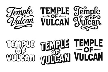 Temple Lettering Variations. Temple of Vulcan. Set lettering. harmonious lettering variations of the same emblematic concept, each with different artistic