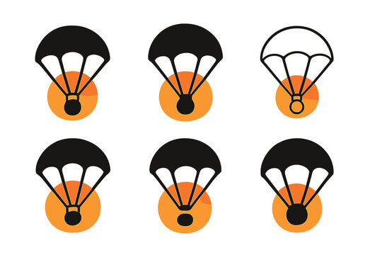 Parachute Logo Variations. Parachute. Icon set. Set Logo of Parachute: Parachute pack ready for jump. harmonious logo variations of the same emblematic