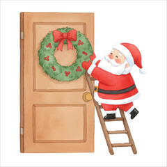 Santa Claus hanging wreath vector isolated white background Christmas
