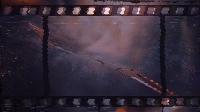 Close up of old vintage slide films glitch effect