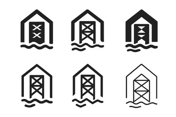 Fototapeta premium Disaster-Ready Architecture Logos. Architecture for disaster preparedness and recovery. Icon set. Set Logo of architecture for disaster preparedness and