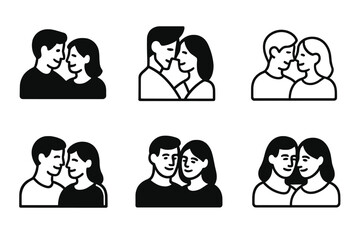 Loving Glances Icons. Loving glances and facial expressions between partners. Icon set. Set Logo of loving glances and facial expressions between partners: