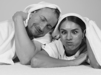 portrait of a happy couple. Couple in love. Sensual. Man and woman. Husband. People. Photo 