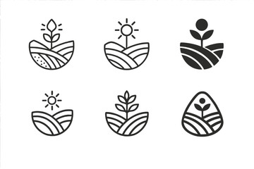 Fototapeta premium Agriculture Climate Logos. Agriculture and climate change. Icon set. Set Logo of agriculture and climate change: on-farm weather station with anemometer and