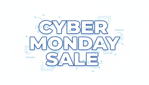 Cyber Monday Sale text with a futuristic and technological design. Digital-style typography for online shopping promotions and advertising banners. Clean, modern graphic on a white background.
